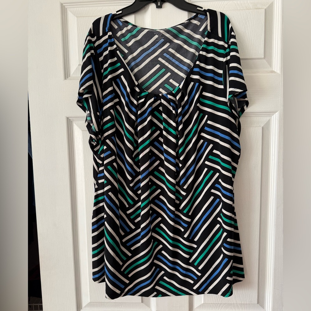 Worthington Black Multi-Stripe V-Neck Blouse